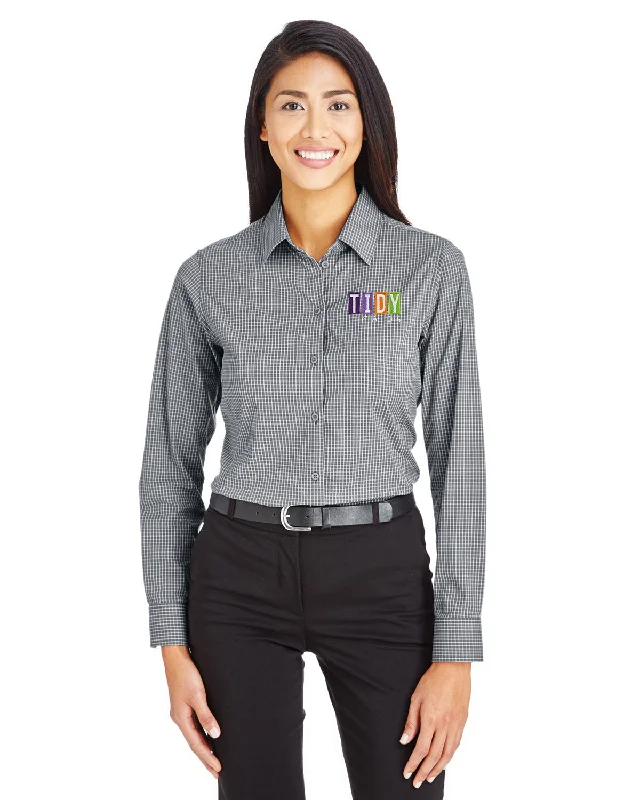Women's classic white long sleeve cotton shirt Devon & Jones Ladies CrownLux Performance Tonal Mini Check Shirt Women's classic white long sleeve cotton shirt Devon & Jones Ladies CrownLux Performance Tonal Mini Check Shirt