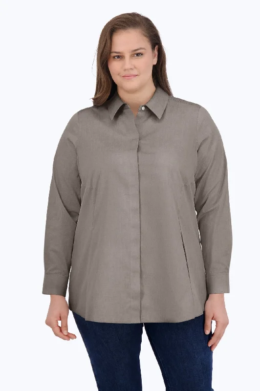Women's roll - up sleeve long sleeve chambray shirt Linen long sleeve casual shirtsCici Plus No Iron Pinpoint Long Sleeve Tunic, Charcoal Women's roll - up sleeve long sleeve chambray shirt Linen long sleeve casual shirtsCici Plus No Iron Pinpoint Long Sleeve Tunic, Charcoal