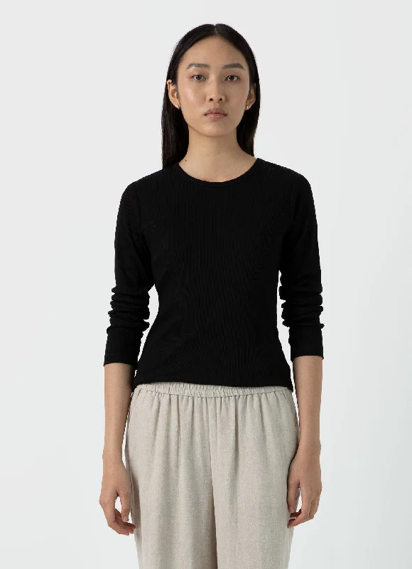 Women's UV protection t shirt Women's Ribbed Long Sleeve T-shirt in Black