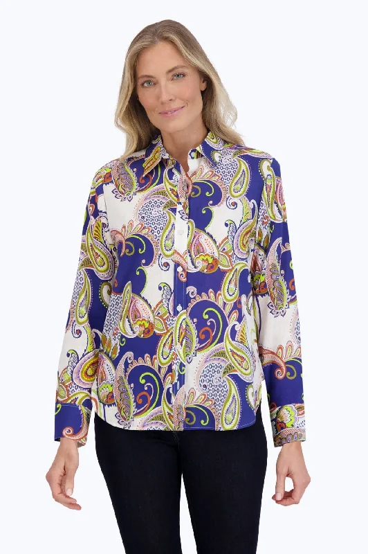 Women's modern - cut long sleeve minimalist shirt Long sleeve shirts for late autumnMeghan Linen Paisley Long Sleeve Shirt Women's modern - cut long sleeve minimalist shirt Long sleeve shirts for late autumnMeghan Linen Paisley Long Sleeve Shirt