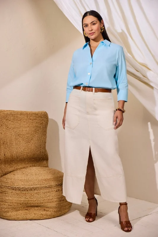 Women's button - front long sleeve poplin shirt Paityn Plus No Iron Pinpoint 3/4 Sleeve Shirt Women's button - front long sleeve poplin shirt Paityn Plus No Iron Pinpoint 3/4 Sleeve Shirt