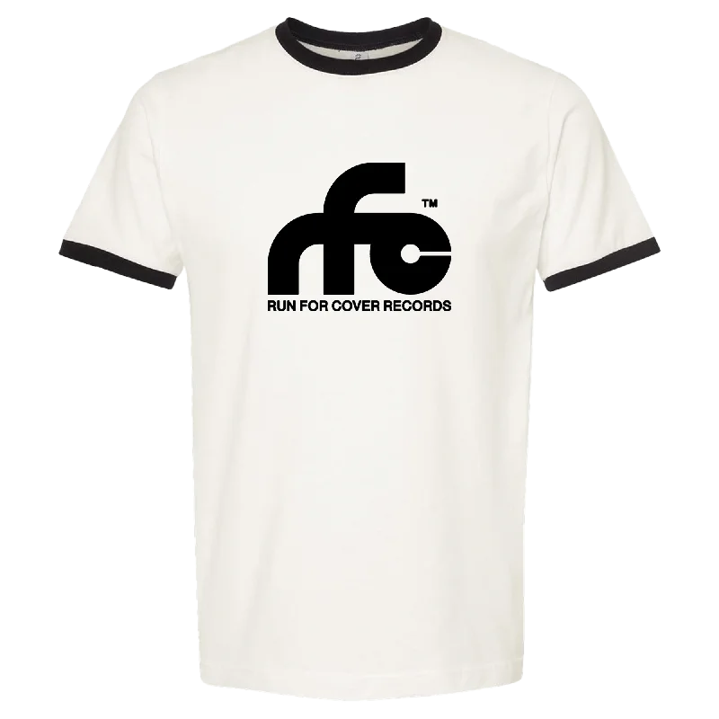 Women's button down t shirt Run For Cover - Logo Ringer Shirt (White/Black)