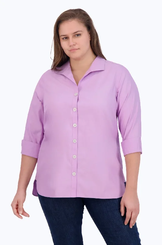 Women's boat - neck long sleeve shirt with cuffs Pandora Plus No Iron Pinpoint 3/4 Sleeve Tunic, Soft Violet Women's boat - neck long sleeve shirt with cuffs Pandora Plus No Iron Pinpoint 3/4 Sleeve Tunic, Soft Violet