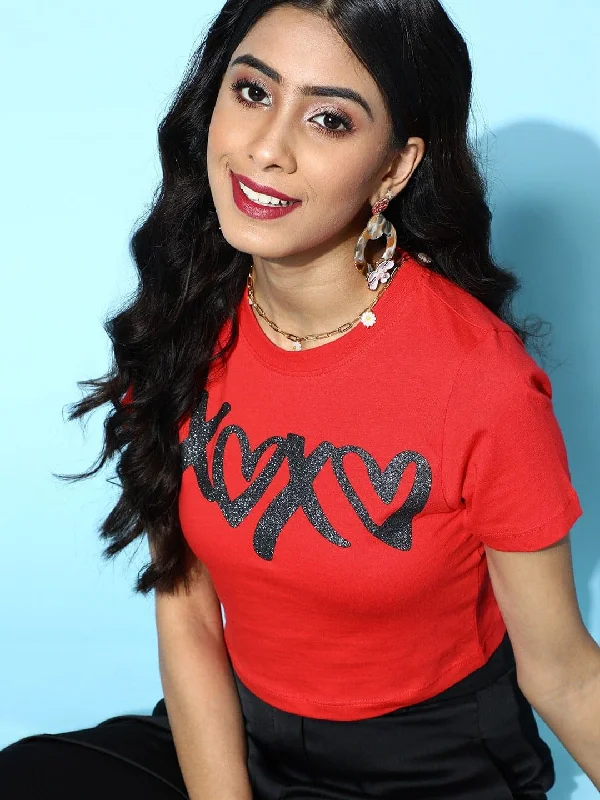 Women's glitter t shirt Red XOXO Crop T-Shirt