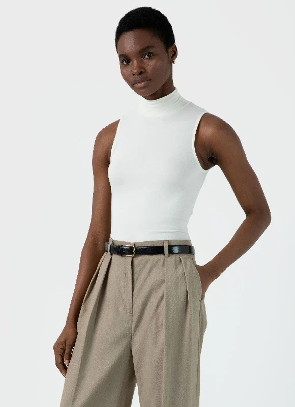 Women's ZARA t shirt Women's Sleeveless High Neck Top in Ecru