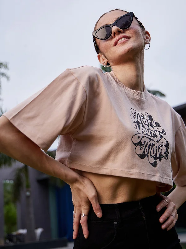 Women's workout t shirt Women Nude MAKE YOUR MOVE Print Crop T Shirt