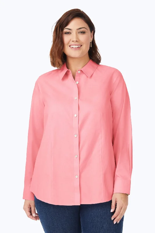 Women's petite long sleeve shirt with adjustable cuffs Levi's long sleeve denim shirtsDianna Plus No Iron Pinpoint Long Sleeve Shirt, Pink Peach
