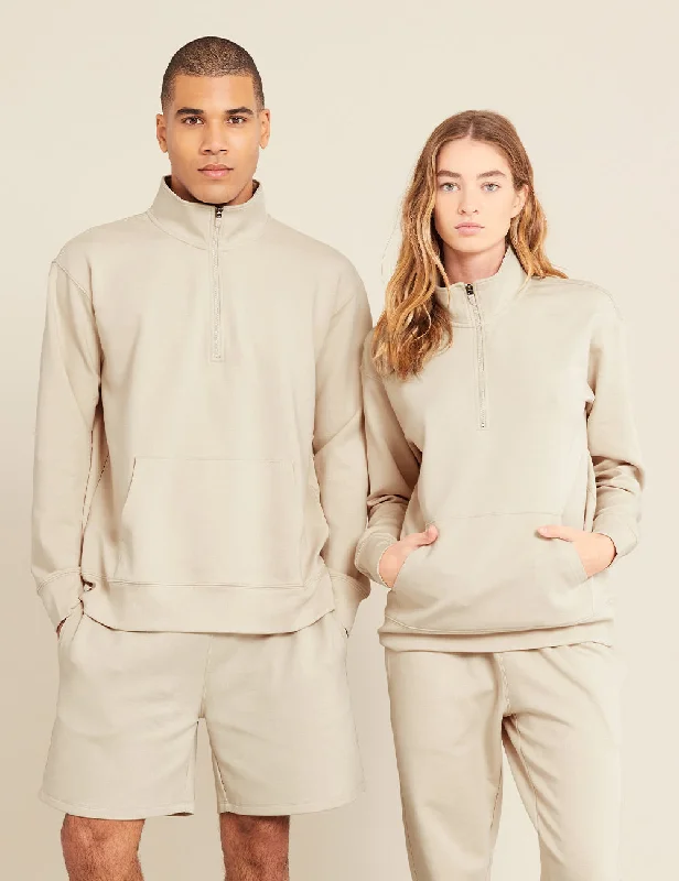 Women's silk t shirt Unisex Quarter Zip Sweater - Sand