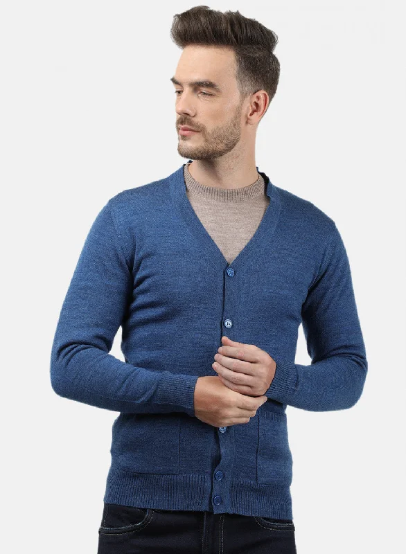 Men Blue Solid Cardigan