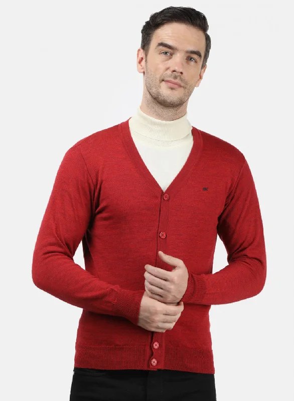 Men Red Solid Cardigan