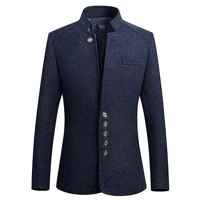 The Ontario Slim Fit Mandarin Collar Jacket - Navy