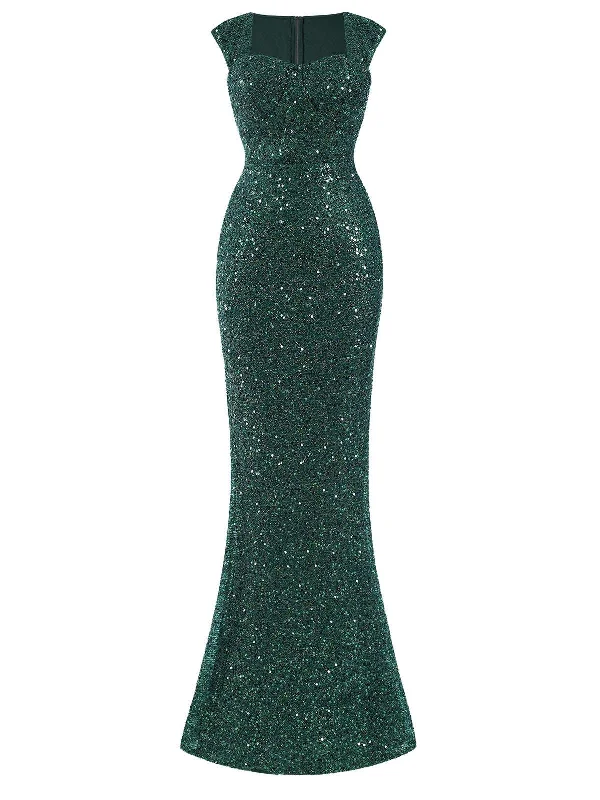 Green 1930s Sequined Glitter Prom Mermaid Dress