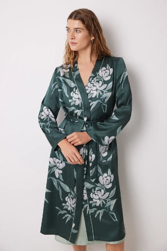 Long floral satin robe