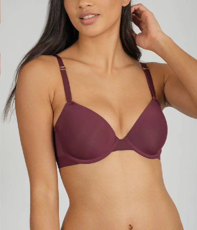 Women's sports bras with a racerback designWomen's sports bras with a racerback designThe T-Shirt Bra: Plum