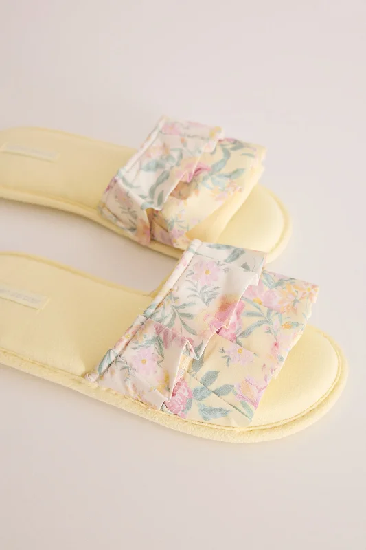 Yellow floral open slippers