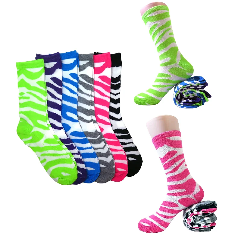Women's cotton blend socks for breathabilityWomen's nursing bras with easy - access clips(12 Pairs) Women's Fun & Colorful Two Tone Zebra Stripe Cotton Casual Crew Socks