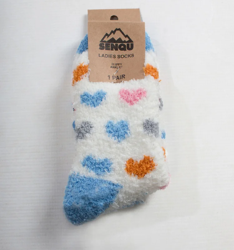 Women's cushioned sole socks for shock absorption1PACK HEARTS FLUFFY SOCKS – MULTI
