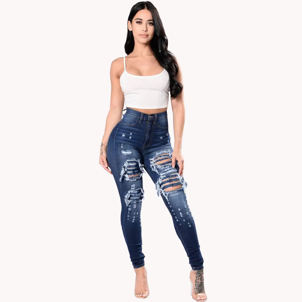 Women's pants for theme park visits Mom jeans for a nostalgic and casual look Casual Stretch High Waist Ripped Denim Blue Jeans For Women Women's pants for theme park visits Mom jeans for a nostalgic and casual look Casual Stretch High Waist Ripped Denim Blue Jeans For Women
