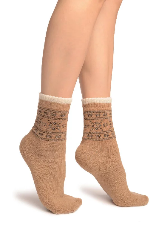 Women's argyle - patterned thigh - high socksArctic Snowflakes On Beige Angora Ankle High Socks