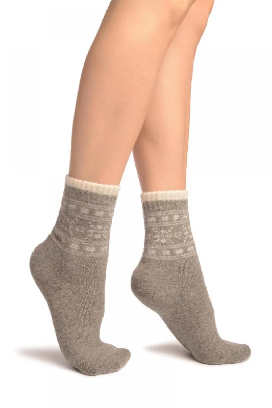 Women's wool - rich socks for winter warmthArctic Snowflakes On Grey Angora Ankle High Socks