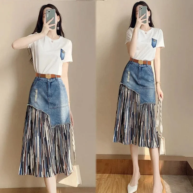 Women's pants for office meetings High - waisted women jeans for a flattering silhouette Asymmetrical Patchwork Denim Skirt Women's pants for office meetings High - waisted women jeans for a flattering silhouette Asymmetrical Patchwork Denim Skirt