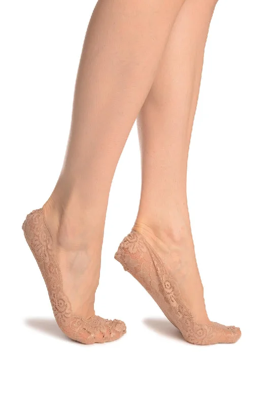 Women's anti - odor socks for long - day freshnessBeige All Over Floral Lace Footies Women's anti - odor socks for long - day freshnessBeige All Over Floral Lace Footies