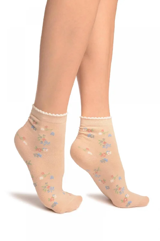 Women's moisture - wicking socks for sportsBeige With Summer Flowers Ankle High Socks Women's moisture - wicking socks for sportsBeige With Summer Flowers Ankle High Socks