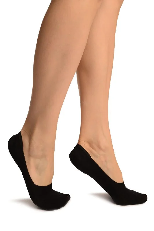 Women's knee - high socks with lace trimBlack Cotton Footsies