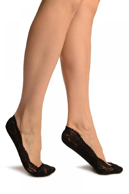 Women's thigh - high socks in a fishnet patternBlack Daisy Flowers Lace With Silicon Grip & Cotton Sole Footsies Women's thigh - high socks in a fishnet patternBlack Daisy Flowers Lace With Silicon Grip & Cotton Sole Footsies