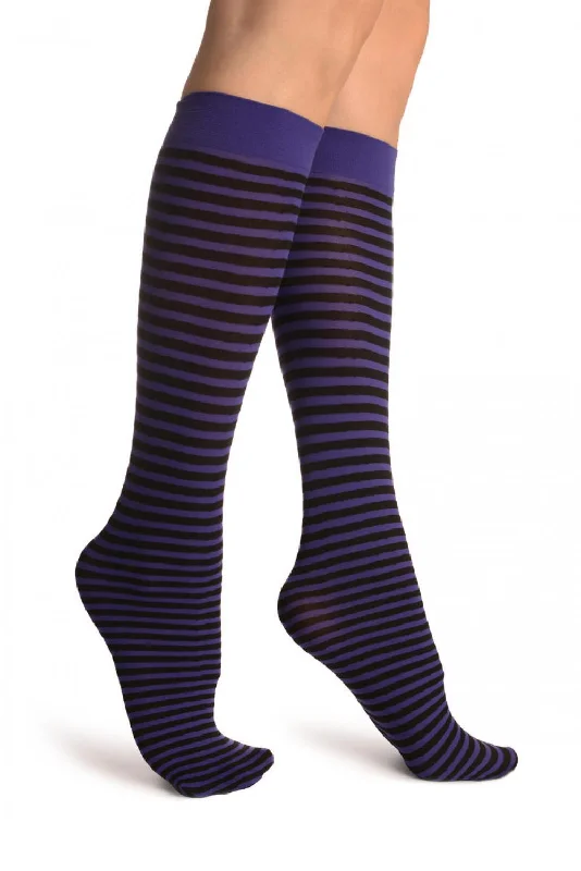 Women's crew socks with a polka - dot printBlack & Dark Purple Thin Stripes Socks Knee High