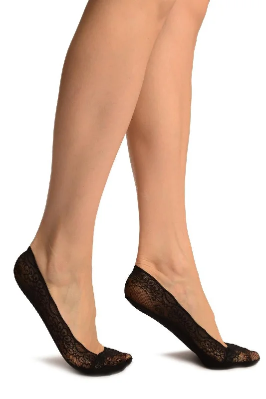 Women's microfiber socks for a lightweight optionBlack Floral Micro Mesh With Silicon Grip & Cotton Sole Footsies Women's microfiber socks for a lightweight optionBlack Floral Micro Mesh With Silicon Grip & Cotton Sole Footsies