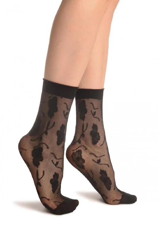 Women's crew socks with a polka - dot printBlack Mesh With Large Flowers Ankle High Socks Women's crew socks with a polka - dot printBlack Mesh With Large Flowers Ankle High Socks