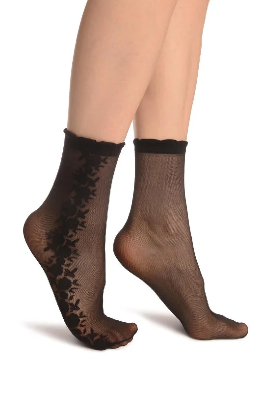 Women's adjustable - fit socks for a customized feelBlack Mesh With Roses On The Side Ankle High Socks Women's adjustable - fit socks for a customized feelBlack Mesh With Roses On The Side Ankle High Socks