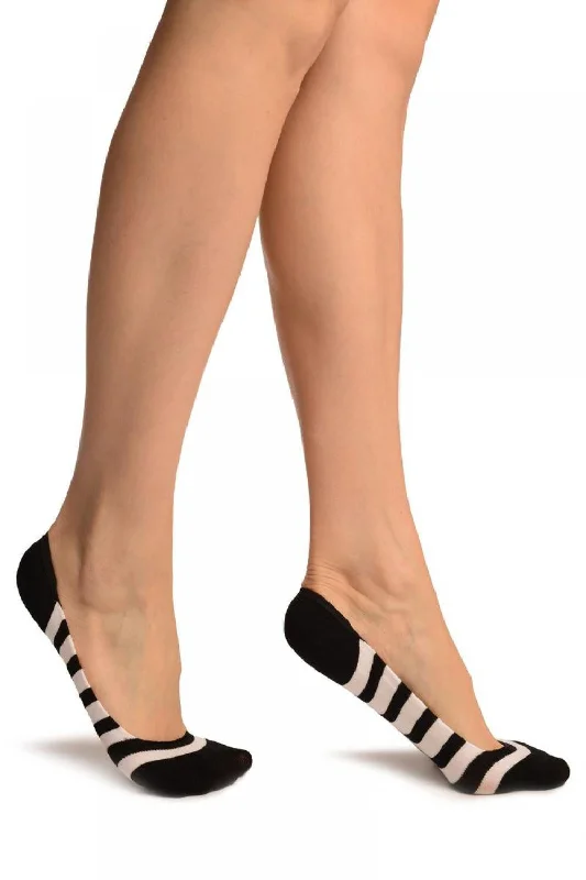Women's silk - lined socks for a luxurious feelBlack & White Stripes Soft Back Top Footsies