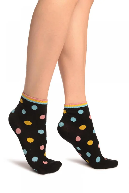 Women's over - the - calf socks with a stripe designBlack With Rainbow Polka Dot Ankle High Socks Women's over - the - calf socks with a stripe designBlack With Rainbow Polka Dot Ankle High Socks