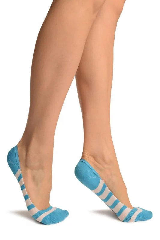 Women's no - show socks with a floral motifBlue & White Stripes Soft Back Top Footsies