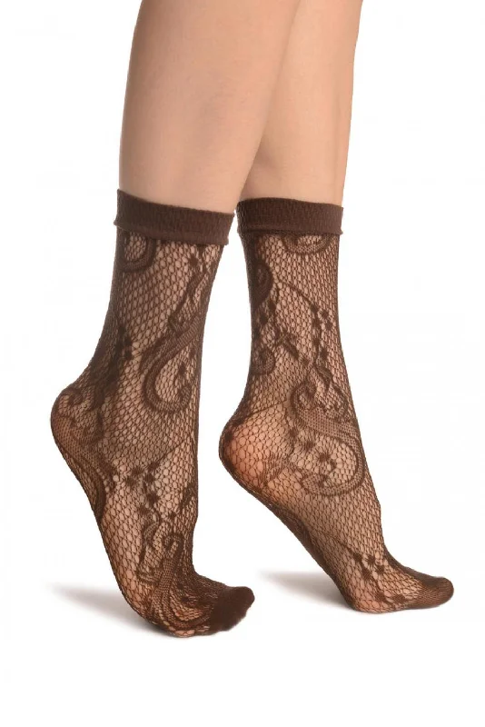 Women's no - show socks with a floral motifBrown Gladiolus Flowers Ankle High Socks