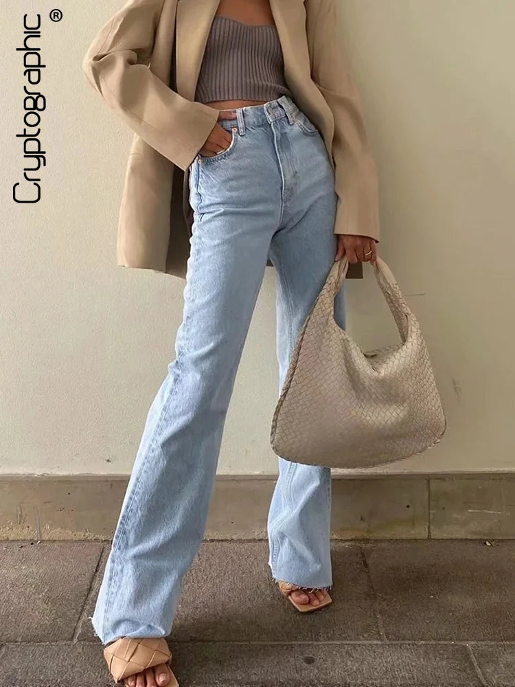 Women's wide - leg dress pants Bootcut women jeans to complement various shoe styles Cryptographic Casual Fashion High Waist Straight Leg Denim Blue Jeans Women's wide - leg dress pants Bootcut women jeans to complement various shoe styles Cryptographic Casual Fashion High Waist Straight Leg Denim Blue Jeans