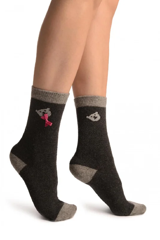 Women's compression socks for improved circulationDark Grey With Cute Bear & Satin Bow Angora Ankle High Socks Women's compression socks for improved circulationDark Grey With Cute Bear & Satin Bow Angora Ankle High Socks