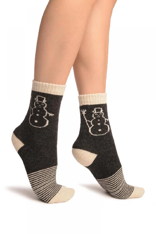 Women's ankle socks with a frilly edgeDark Grey With Thing Stripes & Snowman Angora Ankle High Socks Women's ankle socks with a frilly edgeDark Grey With Thing Stripes & Snowman Angora Ankle High Socks