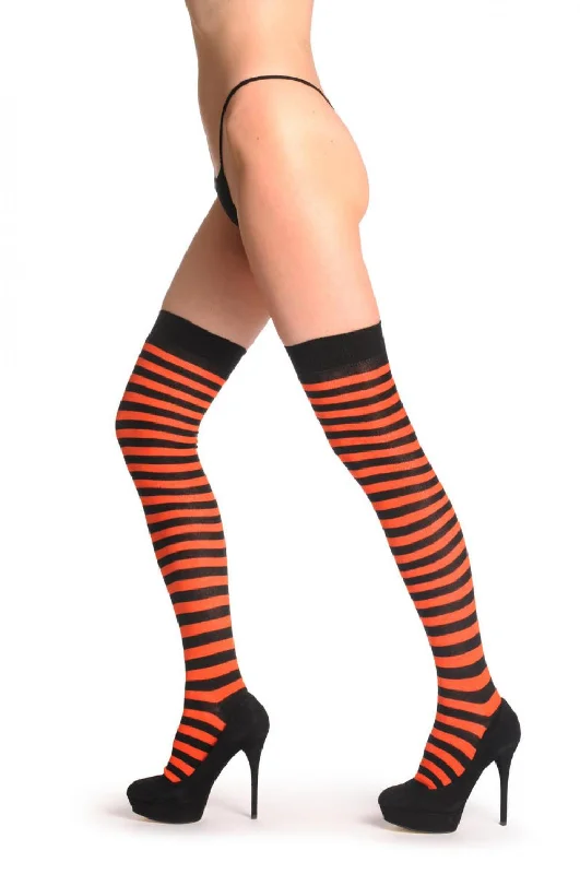 Women's argyle - patterned thigh - high socksDark Orange & Black Stripes