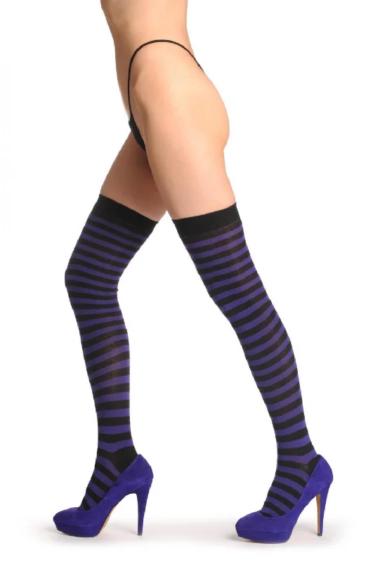 Women's non - slip socks for safetyDark Purple & Black Stripes