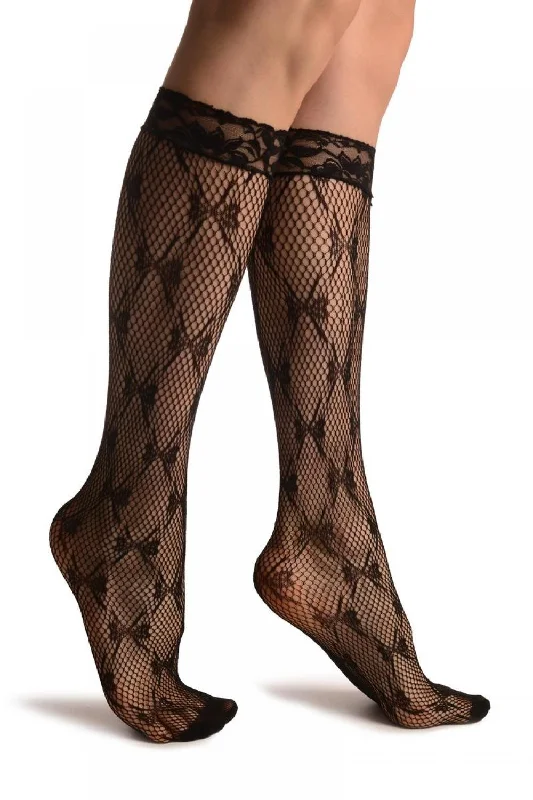 Women's non - slip socks for safetyDiamonds With Bows Black Lace Knee High Socks