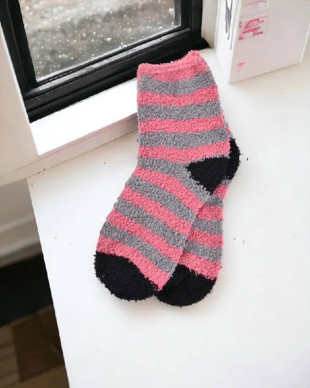 Women's bamboo fiber socks for eco - friendlinessStripe Fuzzy Multi Color Ankle Socks