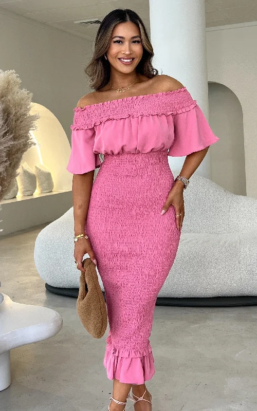 Women's nursing work pants Straight - leg women jeans with a classic and timeless appeal Gloria Midi Dress - Rose Pink Women's nursing work pants Straight - leg women jeans with a classic and timeless appeal Gloria Midi Dress - Rose Pink