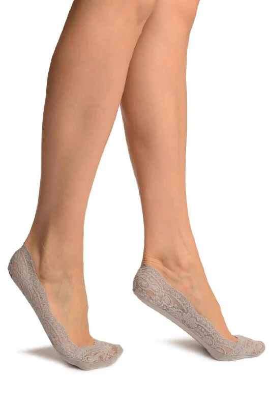Women's hypoallergenic socks for sensitive skinGrey Daisy Flowers Lace With Silicon Grip & Cotton Sole Footsies Women's hypoallergenic socks for sensitive skinGrey Daisy Flowers Lace With Silicon Grip & Cotton Sole Footsies
