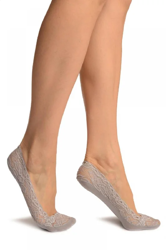 Women's ribbed knee - high socks for a classic lookGrey Flower Petals Lace With Silicon Grip & Cotton Sole Footsies Women's ribbed knee - high socks for a classic lookGrey Flower Petals Lace With Silicon Grip & Cotton Sole Footsies