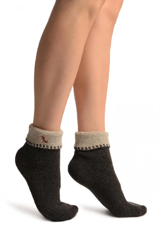 Women's sheer over - the - knee socks for a sexy appealGrey With Cute Dog Flip Top Angora Ankle High Socks