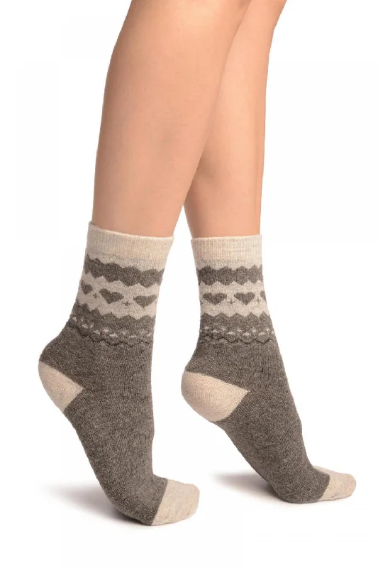 Women's thigh - high socks in a fishnet patternGrey With Hearts & Light Grey Angora Ankle High Socks