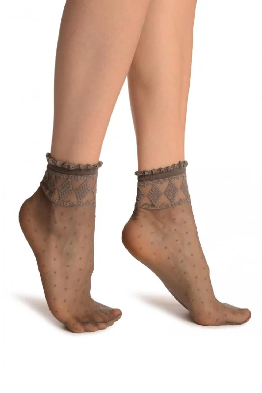 Women's ribbed knee - high socks for a classic lookGrey With Little Dots And Dimonds Silky Comfort Top Ankle High Socks Women's ribbed knee - high socks for a classic lookGrey With Little Dots And Dimonds Silky Comfort Top Ankle High Socks